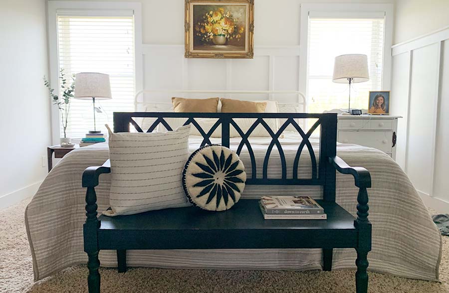 Black Wooden Cross Back Bench