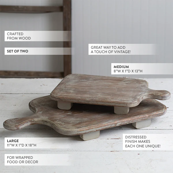 Distressed Wood Cutting Board with Handle Risers, Set of 2