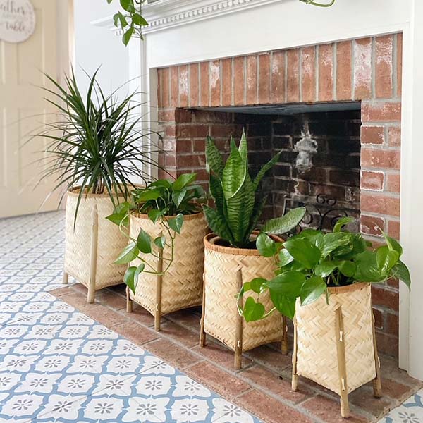 Natural Woven Bamboo Baskets with Legs, Set of 4