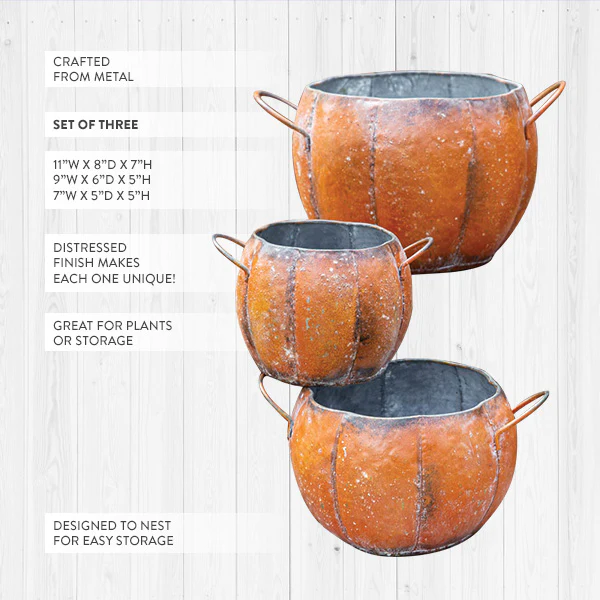 Metal Pumpkin Containers, Set of Three