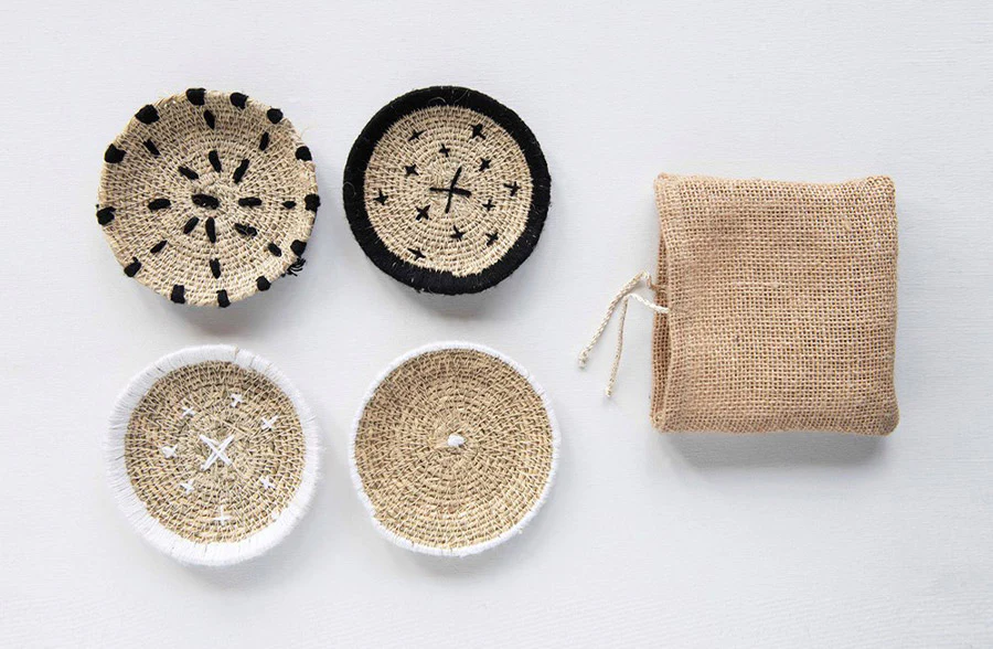Seagrass Coasters in Burlap Bag