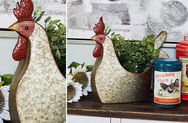 Rustic Metal Chicken Planter