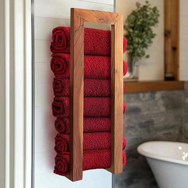 Rustic Wooden Wall Towel Rack