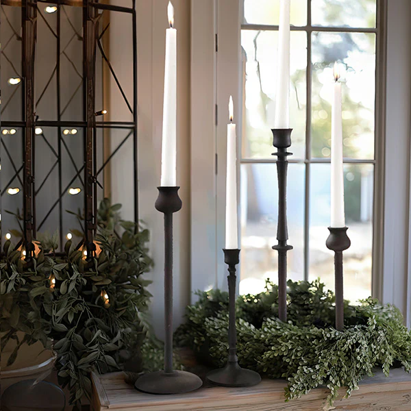 Hand Forged Iron Taper Candle Sticks, Set of 4