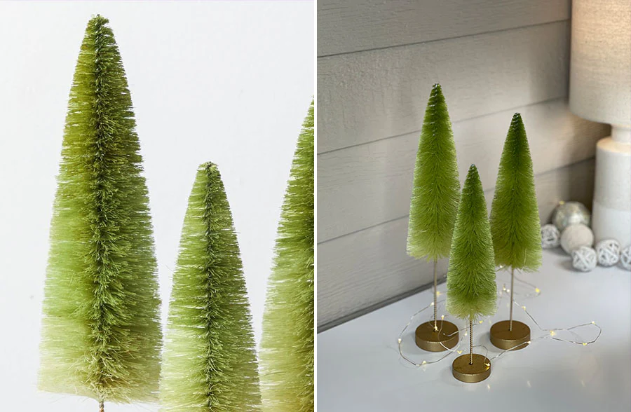 Ombre Green Bottle Brush Trees, Set of 3 | Handmade in USA