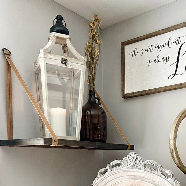Floating Wall Shelf with Faux Leather Straps