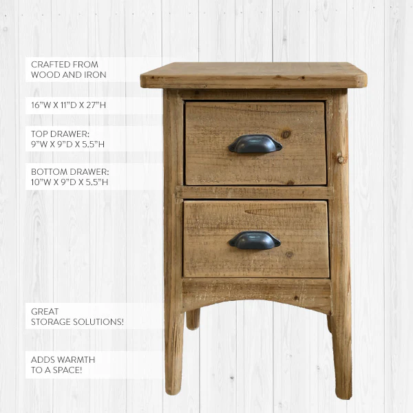 Natural Wood Accent Table with Drawers