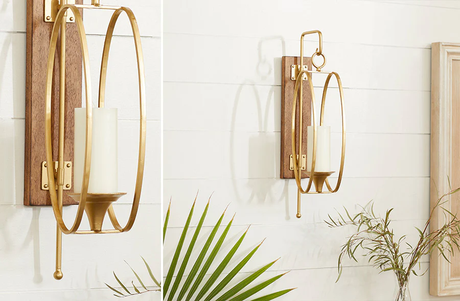 Wood and Metal Framed Wall Sconce