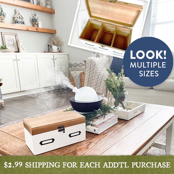 Whitewashed Vintage-Inspired Toolbox with Natural Lid, Pick Your Size