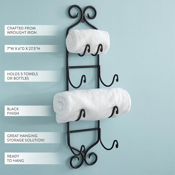 Wrought Iron Wall Mounted Towel Rack