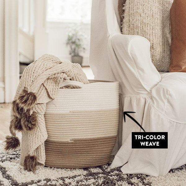 Neutral Striped Cotton Basket