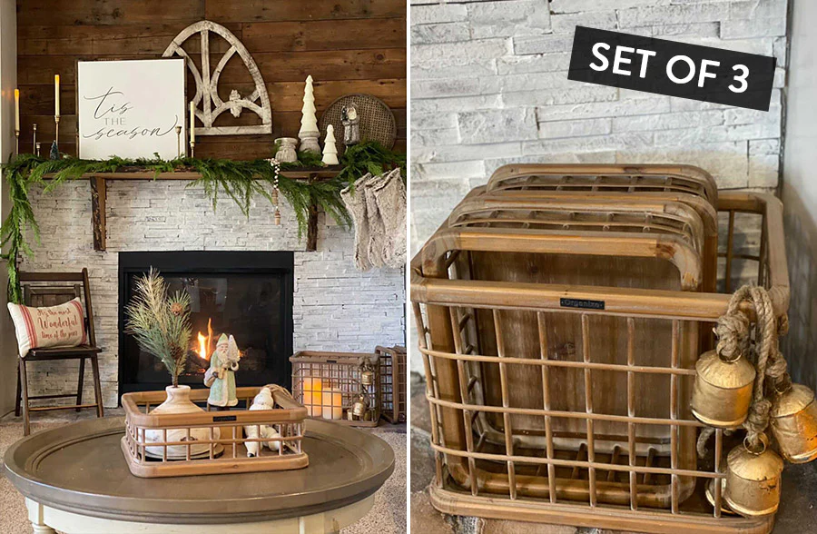 Wood and Bamboo Grid Basket/Trays, Set of 3