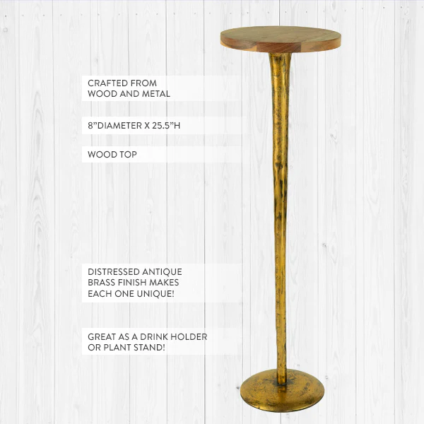 Antique Brass Cocktail Table with Acacia Wood Top