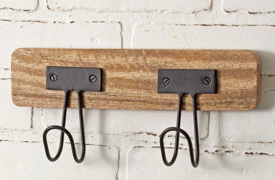 Double Hook Wooden Wall Rack