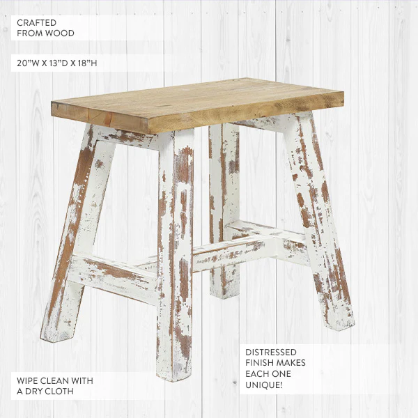 Distressed Whitewashed Stool