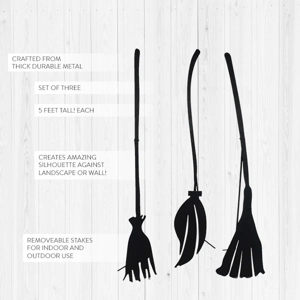 60 Inch Tall Metal Witch Broom Cutouts, Set of 3