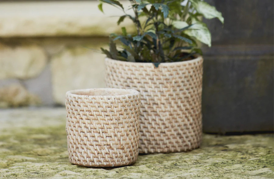 Woven Textured Cement Planters, Set of 2