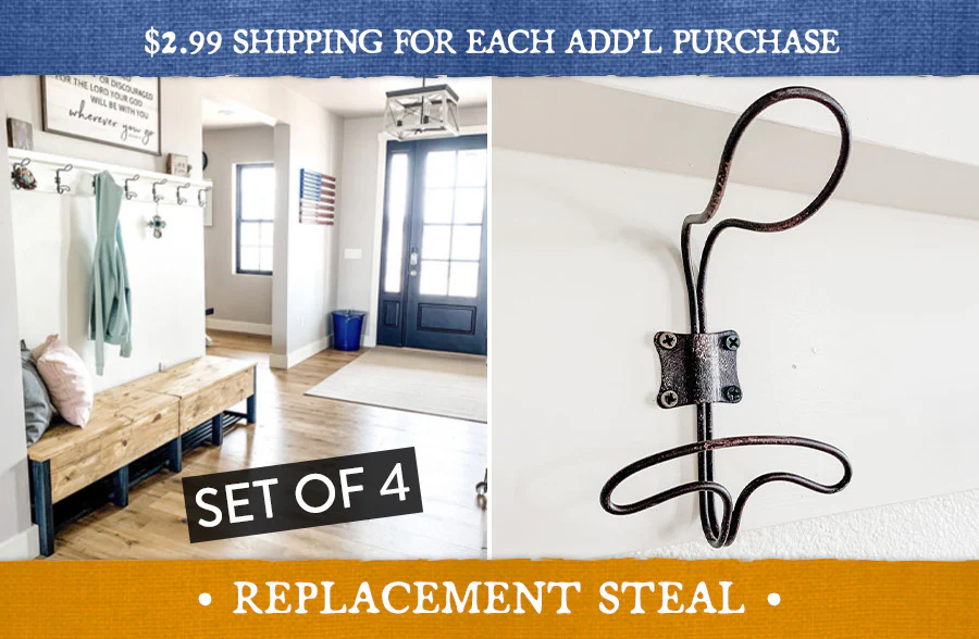 Industrial Locker Room Wall Hook, Set of 4