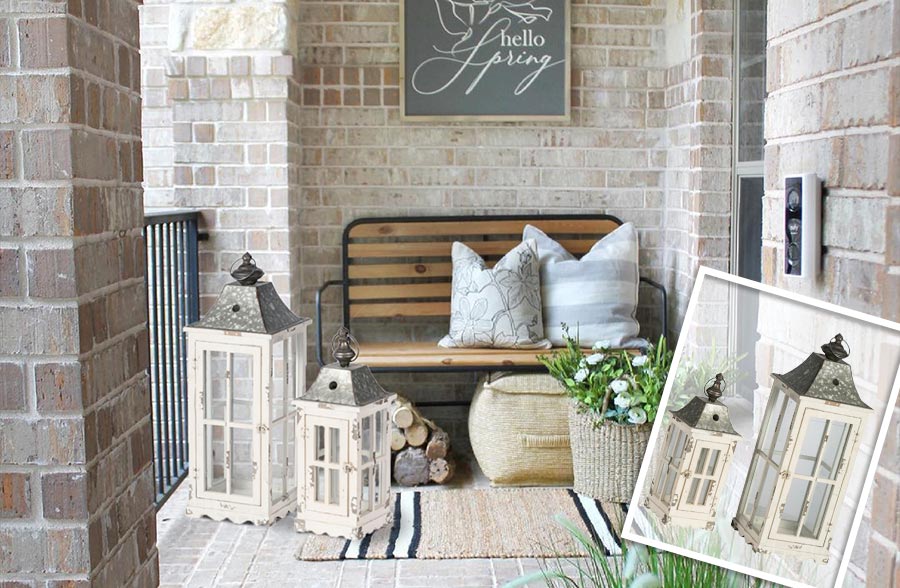 Chippy White Floor Lanterns, Set of 2