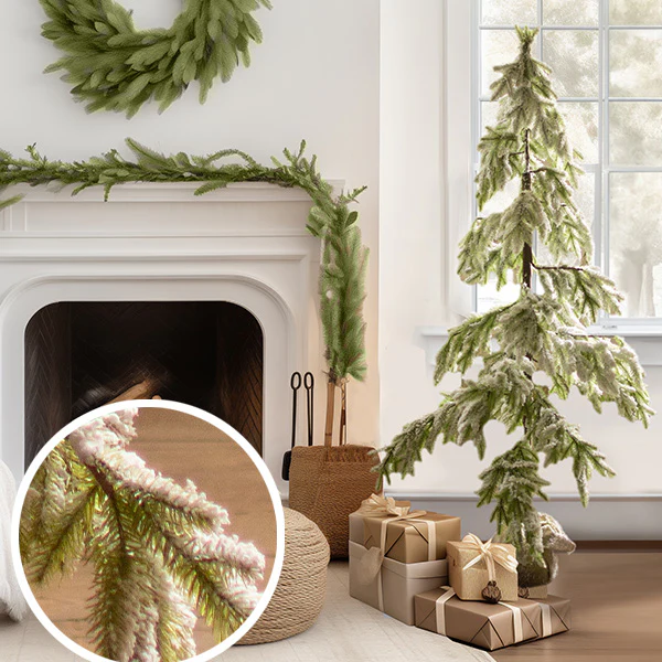 Artificial Frosted Snowy Christmas Tree with Burlap Sack