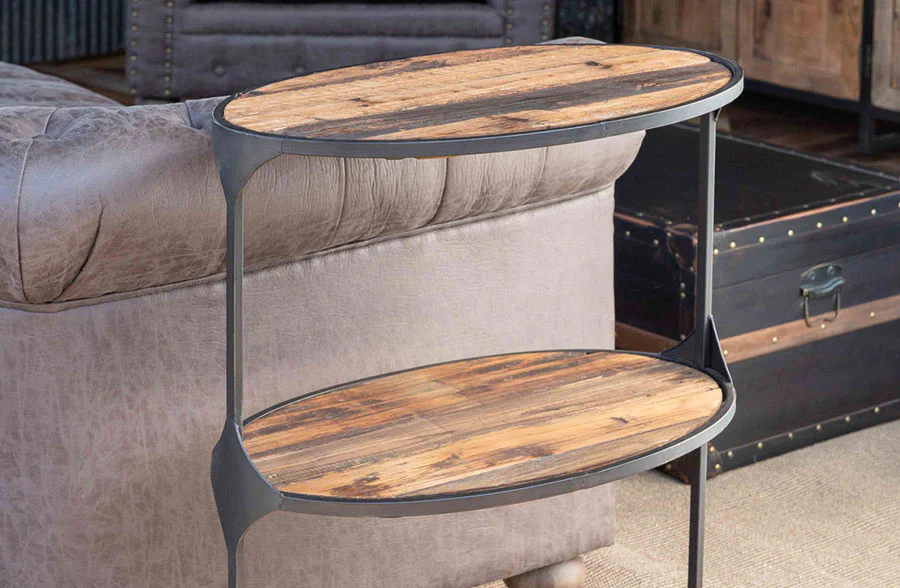 Oblong Metal and Reclaimed Wood Shelf