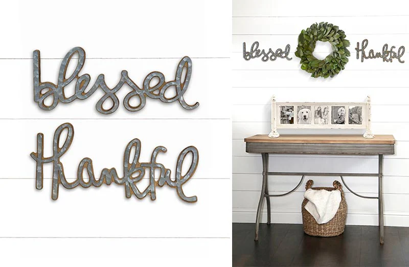 Galvanized Metal Blessed And Thankful Signs  Set of 2