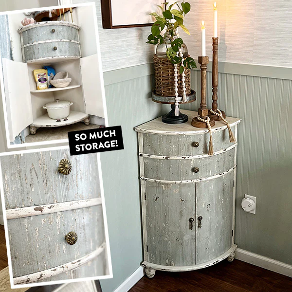 Curved Distressed Wooden Corner Table