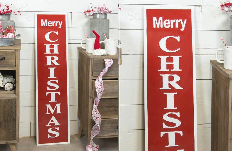 HUGE Embossed Metal Merry Christmas Sign