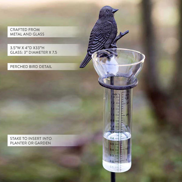Songbird Rain Gauge Garden Stake