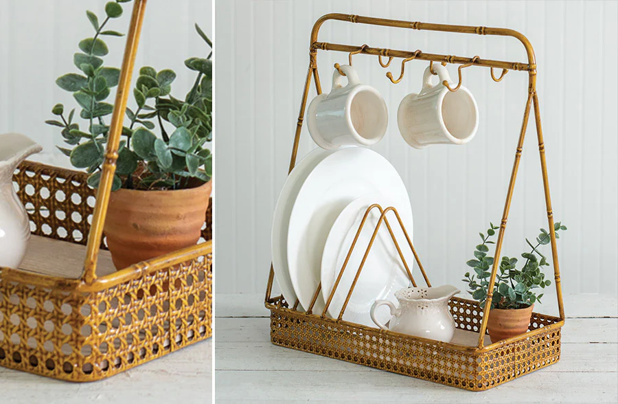 Metal Bamboo Dish and Mug Rack