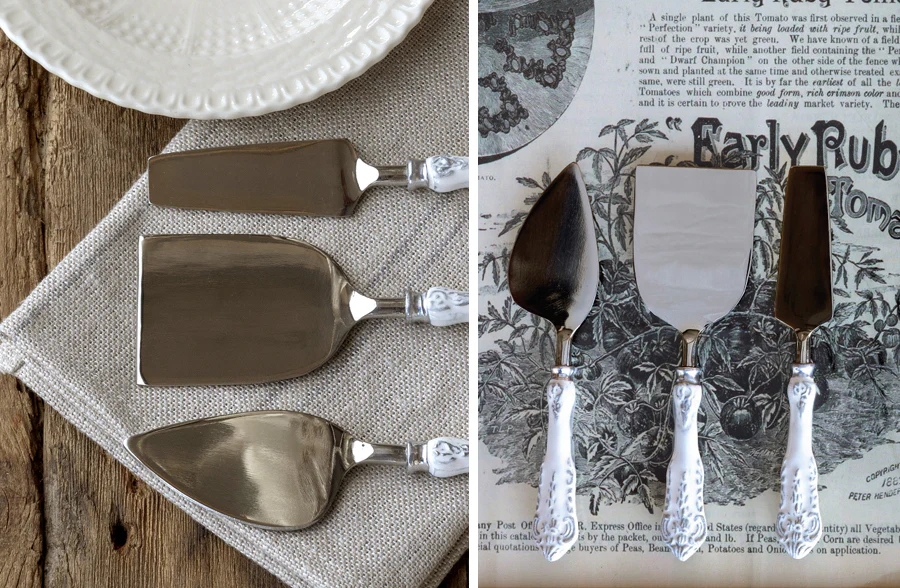 Vintage White Victorian Cheese Serving Utensil Set
