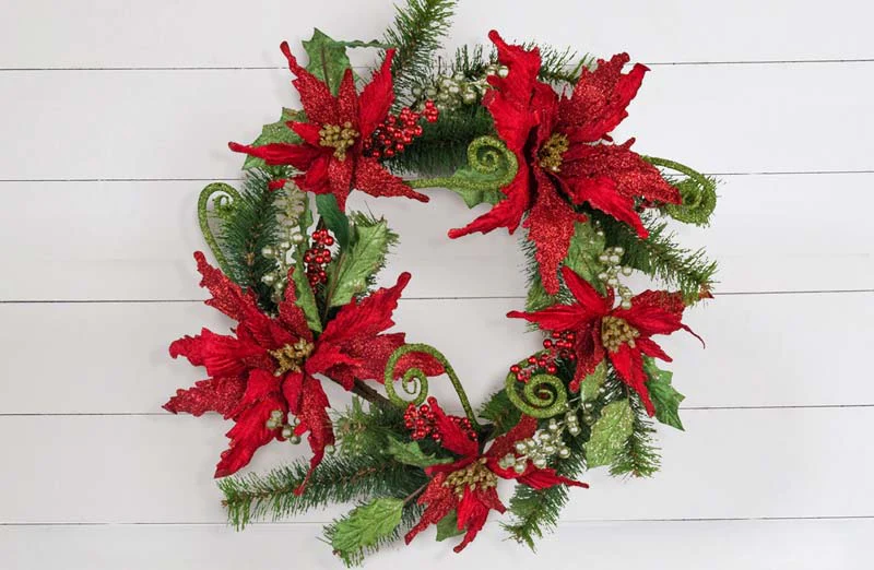 Glittered Poinsettia Wreath