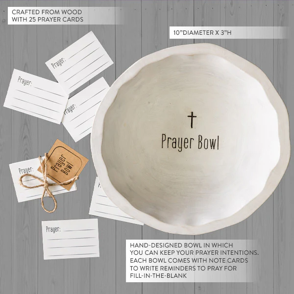 Hand Carved Wooden Prayer Bowl With Prayer Cards