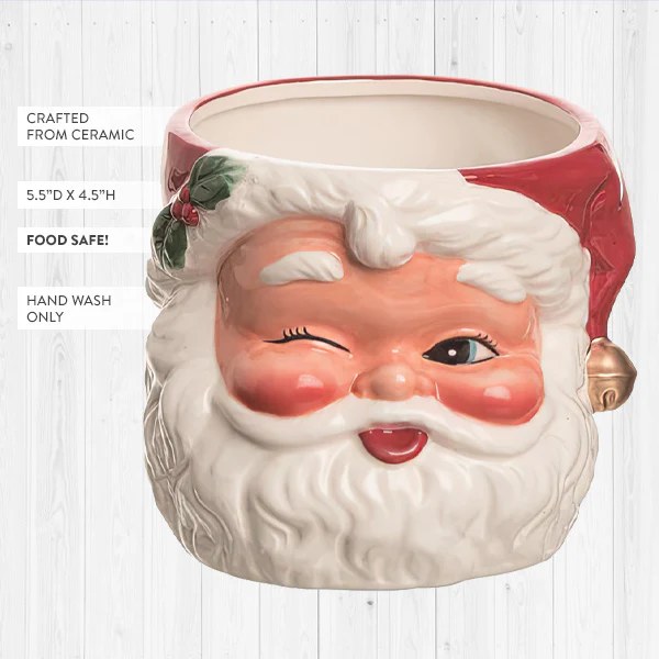 Retro Winking Santa Ceramic Bowl