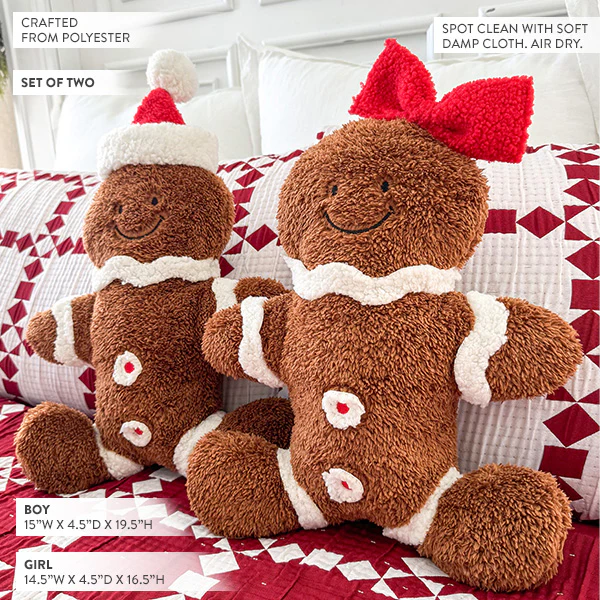 Boy and Girl Gingerbread Christmas Pillows, Set of 2