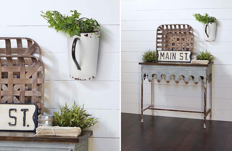 Large White Enamel Half Pitcher Wall Decor