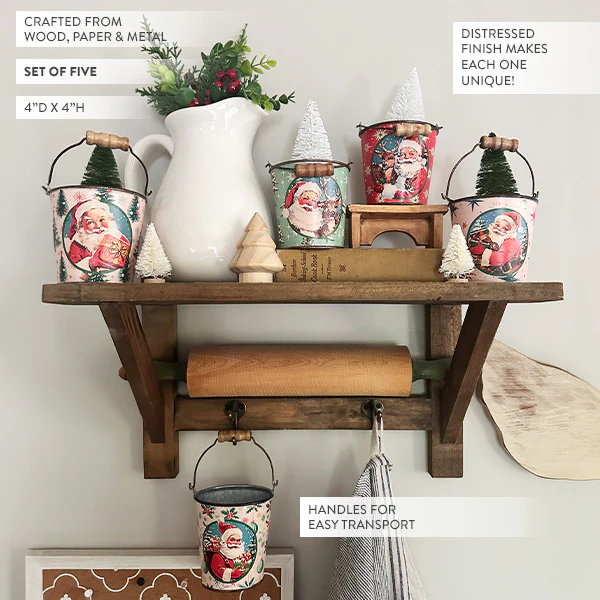 Nostalgic Santa Buckets with Handles, Set of 5