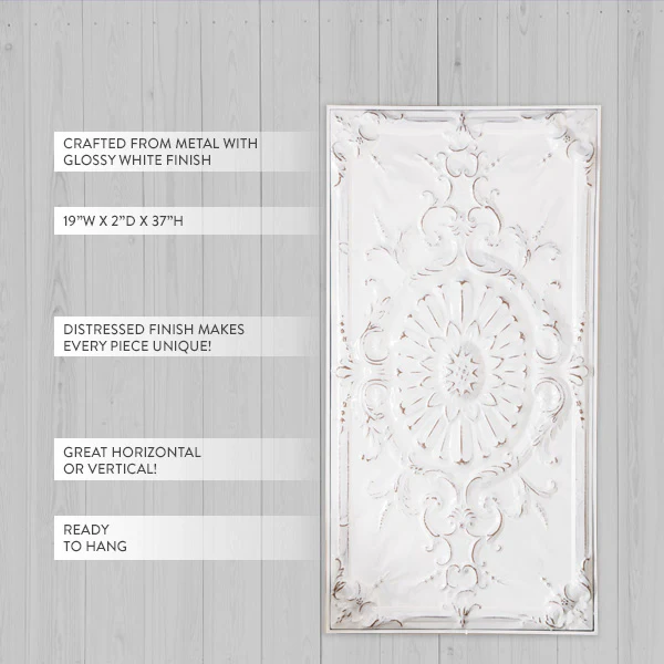 Distressed White Metal Wall Decor