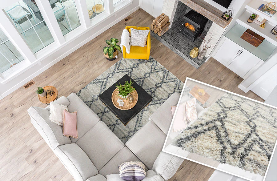 Sand-Graphite Plush Diamond Rug, Pick Your Size