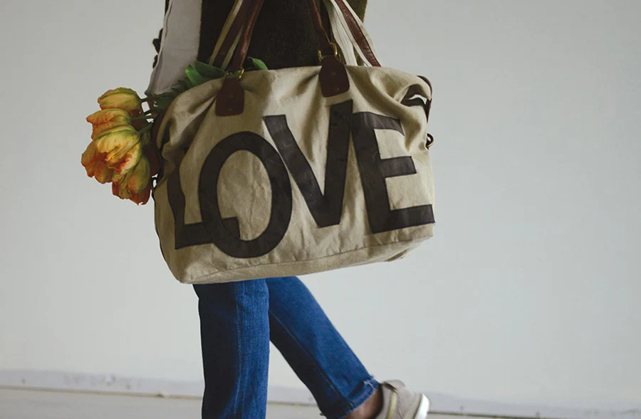 Canvas Love Tote with Leather Handle