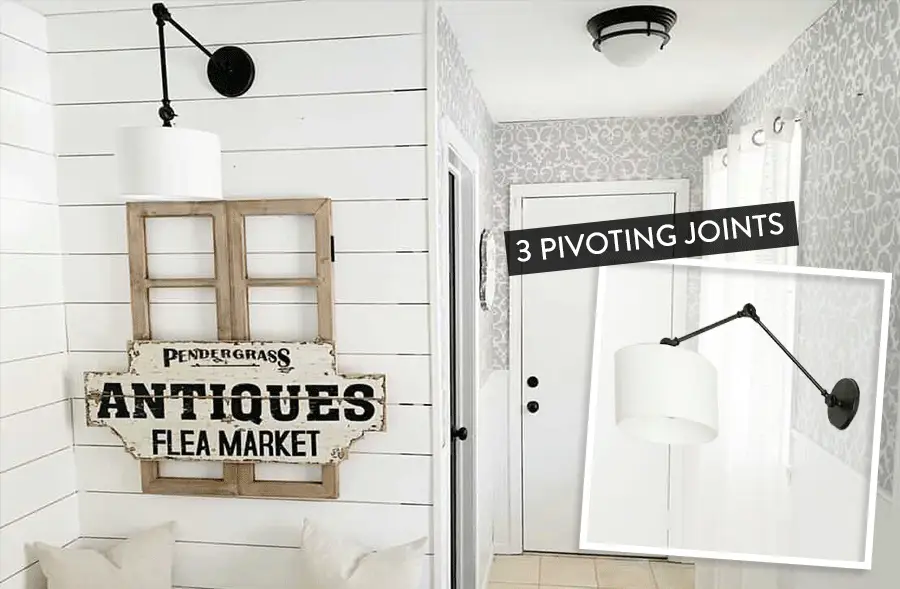 Articulating Arm Linen Drum Shade Sconce