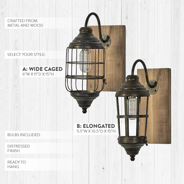 Rustic Wooden Plank Wall Sconce, Pick Your Style