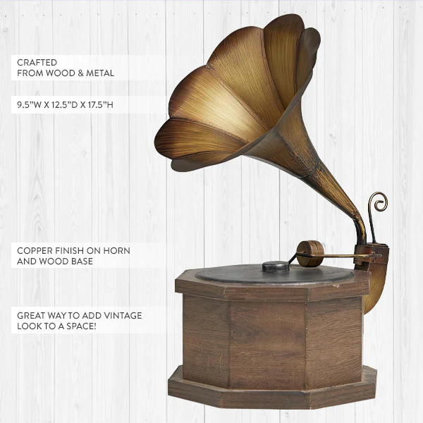 Wood and Copper Finish Decorative Gramophone