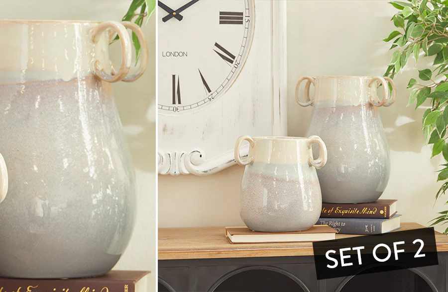 White Ceramic Decorative Farmhouse Vase, Set of 2