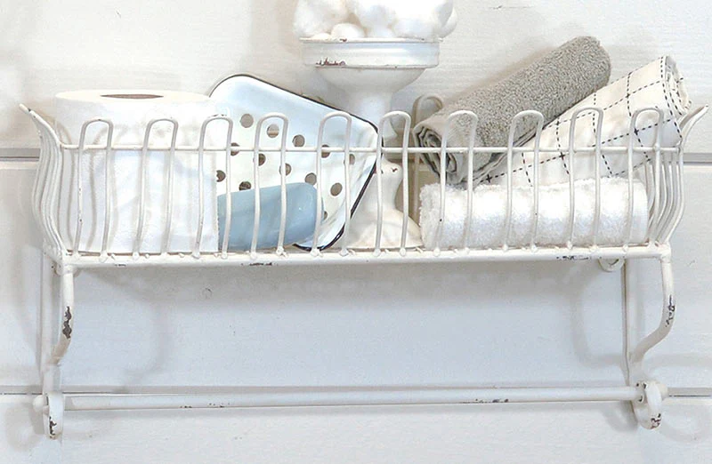 Distressed White Metal Towel Rack