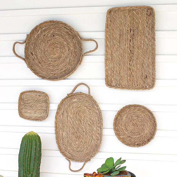 Woven Seagrass Tray Wall Decor, Set of 5