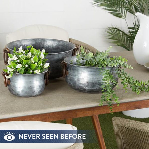 Large Metal Bowl Planters, Set of 3