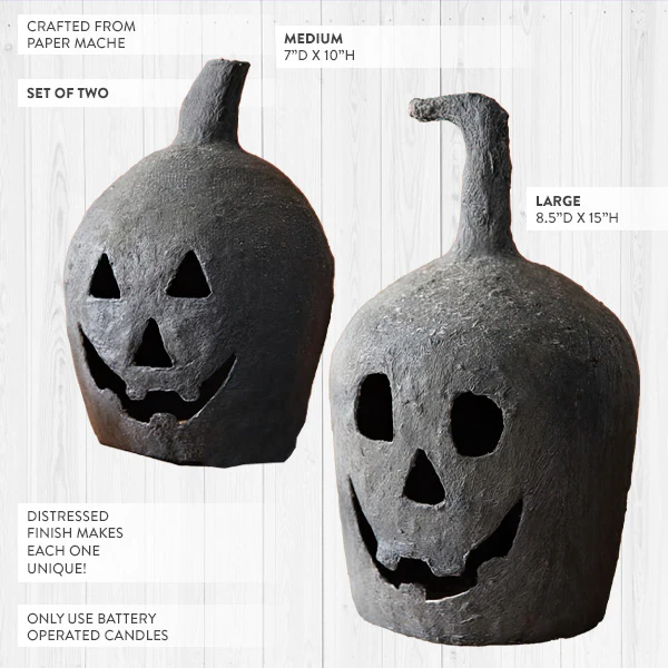 Paper Mache Jack-o-lanterns, Set of Two