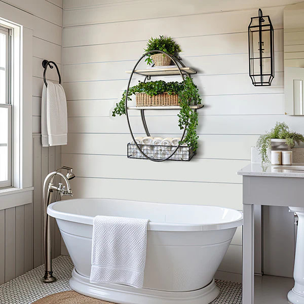 Metal and Reclaimed Wood Oval Wall Shelf