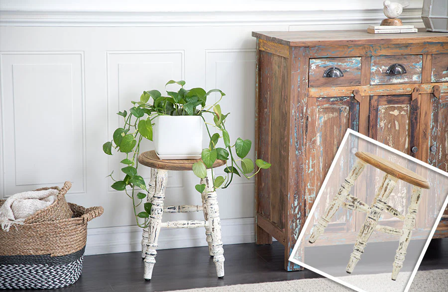Distressed Wooden Stool
